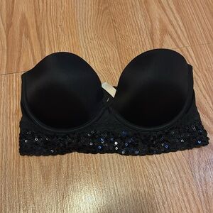 PINK Victoria's Secret Black Strapless Sequin Longline Bra